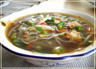 Рецепт: Суп из рисовой лапши со свининой