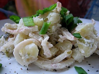 Рецепт: Салат из кальмаров с овощами